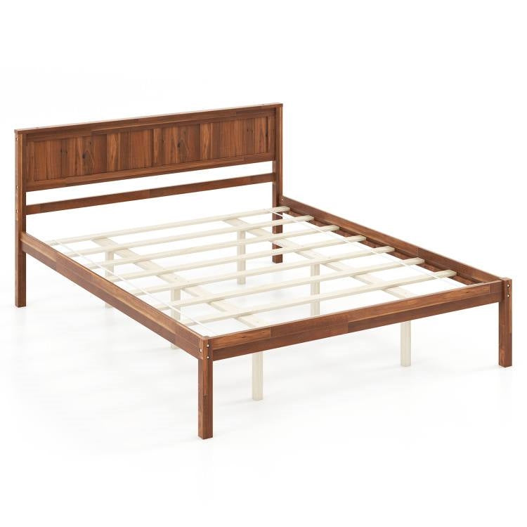 Queen Size Retro Wood Platform Bed Frame with Headboard in Walnut — Chic Home-Decor