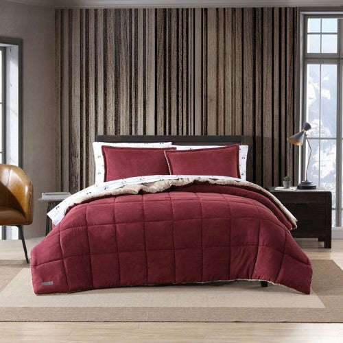 Twin Plush Sherpa Reversible Micro Suede Comforter Set in Marron — Chic Home-Decor