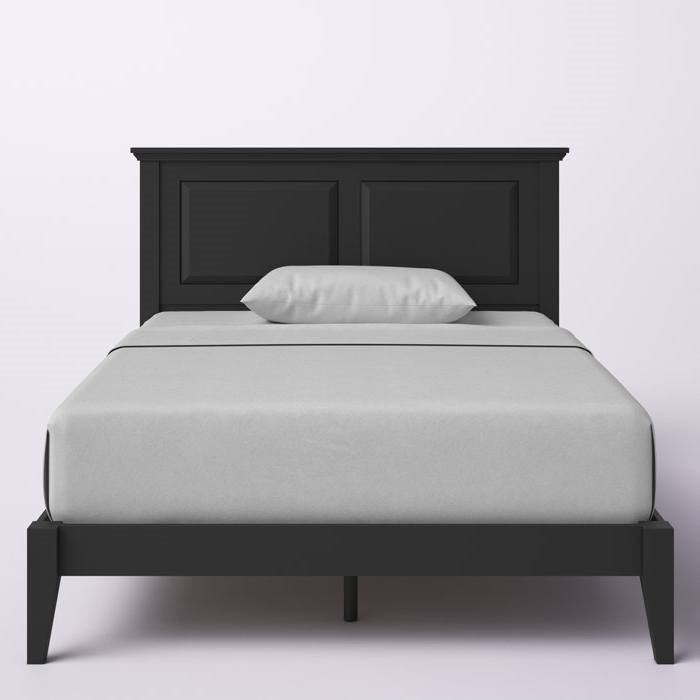 Full Traditional Solid Oak Wooden Platform Bed Frame with Headboard in Black — Chic Home-Decor