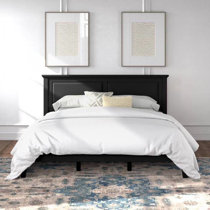 King Traditional Solid Oak Wooden Platform Bed Frame with Headboard in Black — Chic Home-Decor