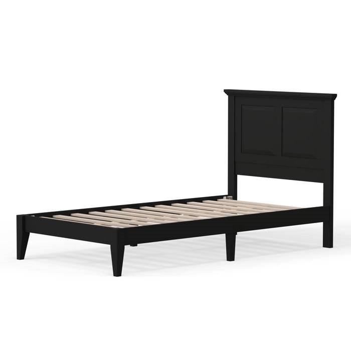 Twin Traditional Solid Oak Wooden Platform Bed Frame with Headboard in Black — Chic Home-Decor