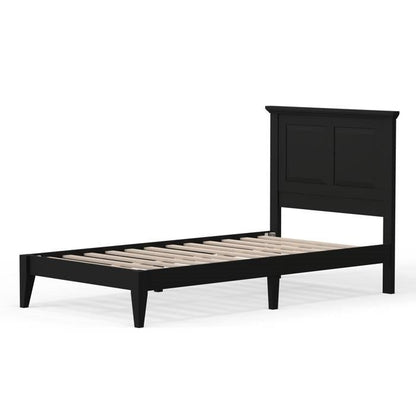 Traditional Solid Oak Wooden Platform Bed Frame with Headboard – Black