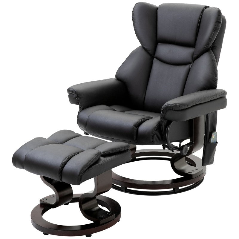 Adjustable Black Faux Leather Remote Massage Recliner Chair w/ Ottoman — Chic Home-Decor