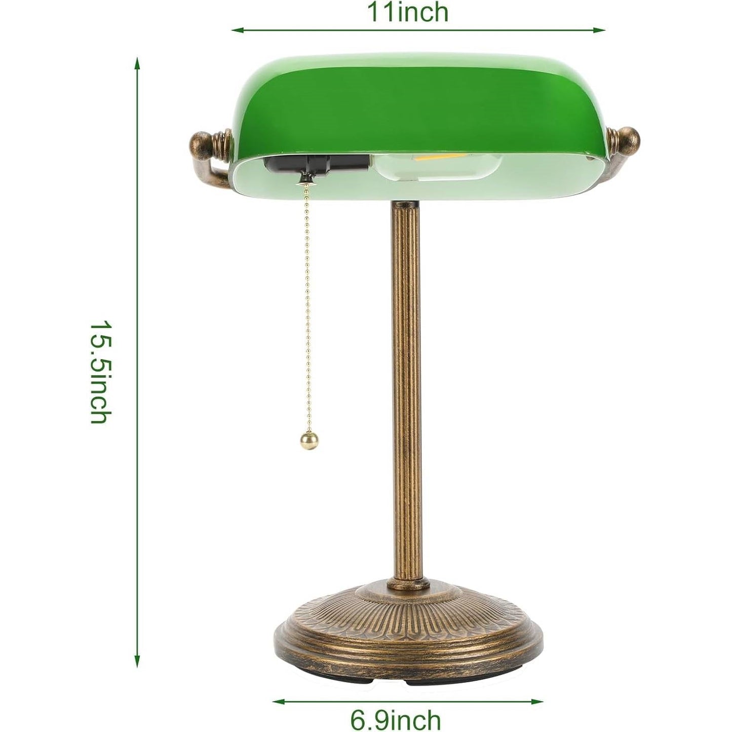 Classic Bankers Lamp Desk Light with Green Glass Shade and Gold Base