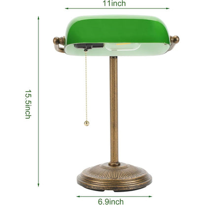 Classic Bankers Lamp Desk Light with Green Glass Shade and Gold Base