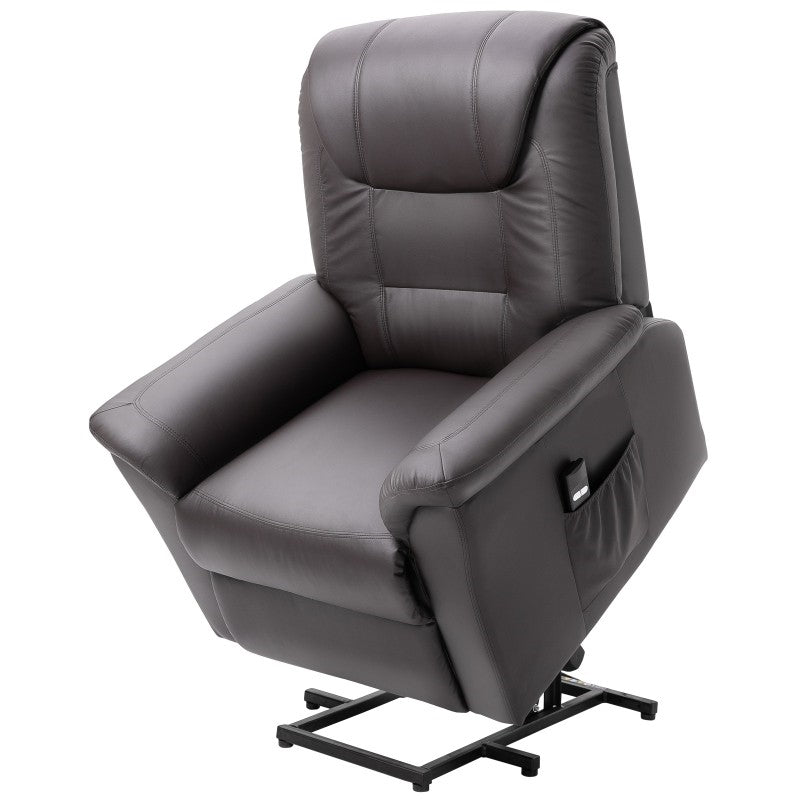 Brown Electric PU Leather Power Lift Chair with Remote Control & Side Pockets — Chic Home-Decor