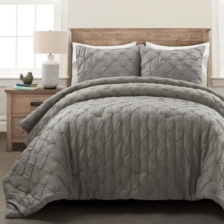 King Size Soft Pleated Grey Cotton 3 Piece Comforter Set — Chic Home-Decor