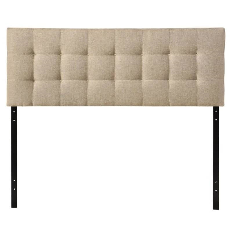 Queen size Modern Beige Tan Taupe Fabric Tufted Upholstered Headboard — Chic Home-Decor