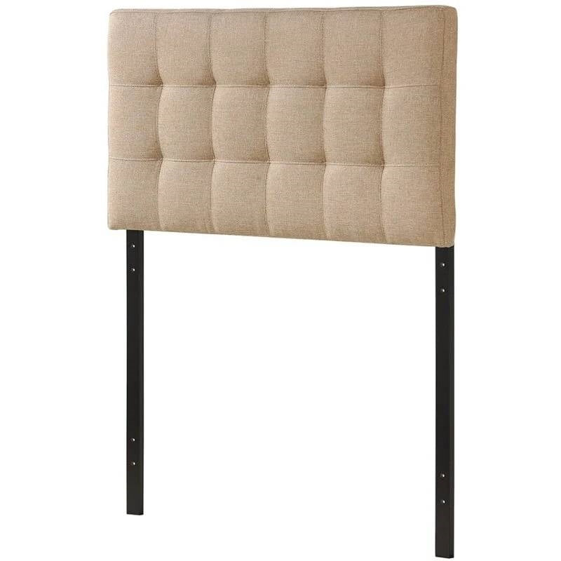 Twin size Modern Beige Tan Taupe Fabric Tufted Upholstered Headboard — Chic Home-Decor