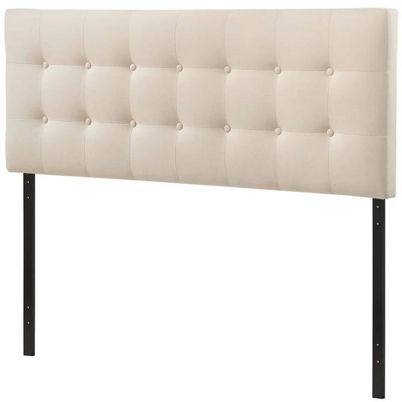 Full size Modern Ivory Fabric Upholstered Button Tufted Headboard — Chic Home-Decor