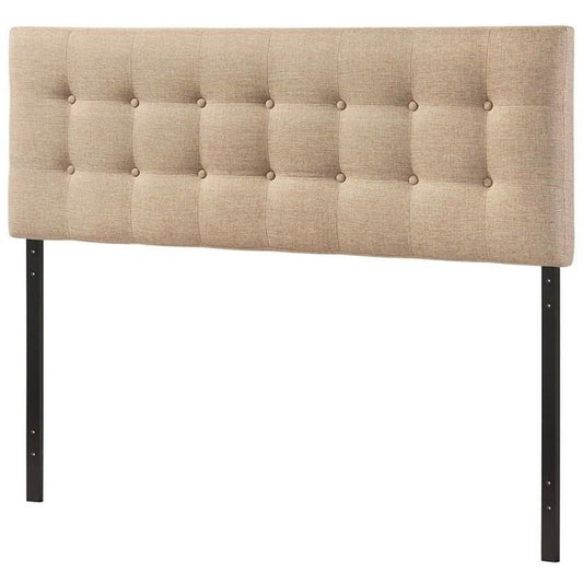 Full size Beige Tan Taupe Fabric Upholstered Button Tufted Headboard — Chic Home-Decor