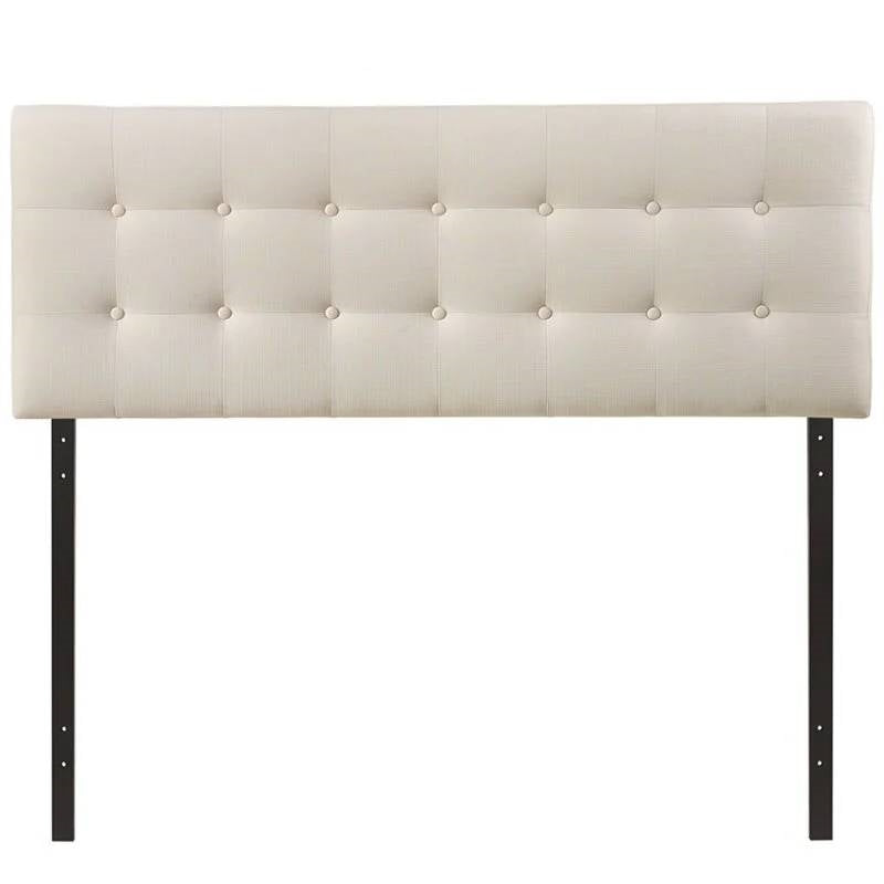Queen size Modern Ivory Fabric Upholstered Button Tufted Headboard — Chic Home-Decor