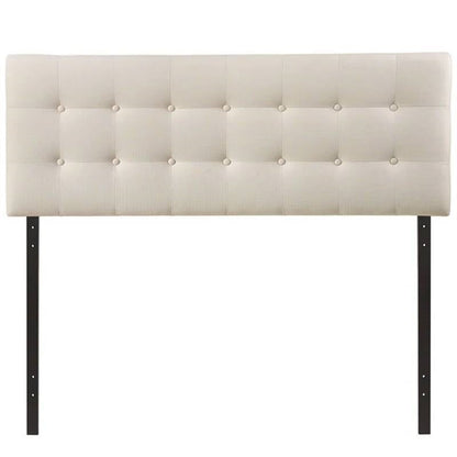 Queen size Modern Ivory Fabric Upholstered Button Tufted Headboard — Chic Home-Decor