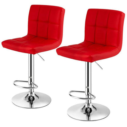 Set of 2 Modern Adjustable Height Barstools w/ Comfortable PU Leather Seat – Red