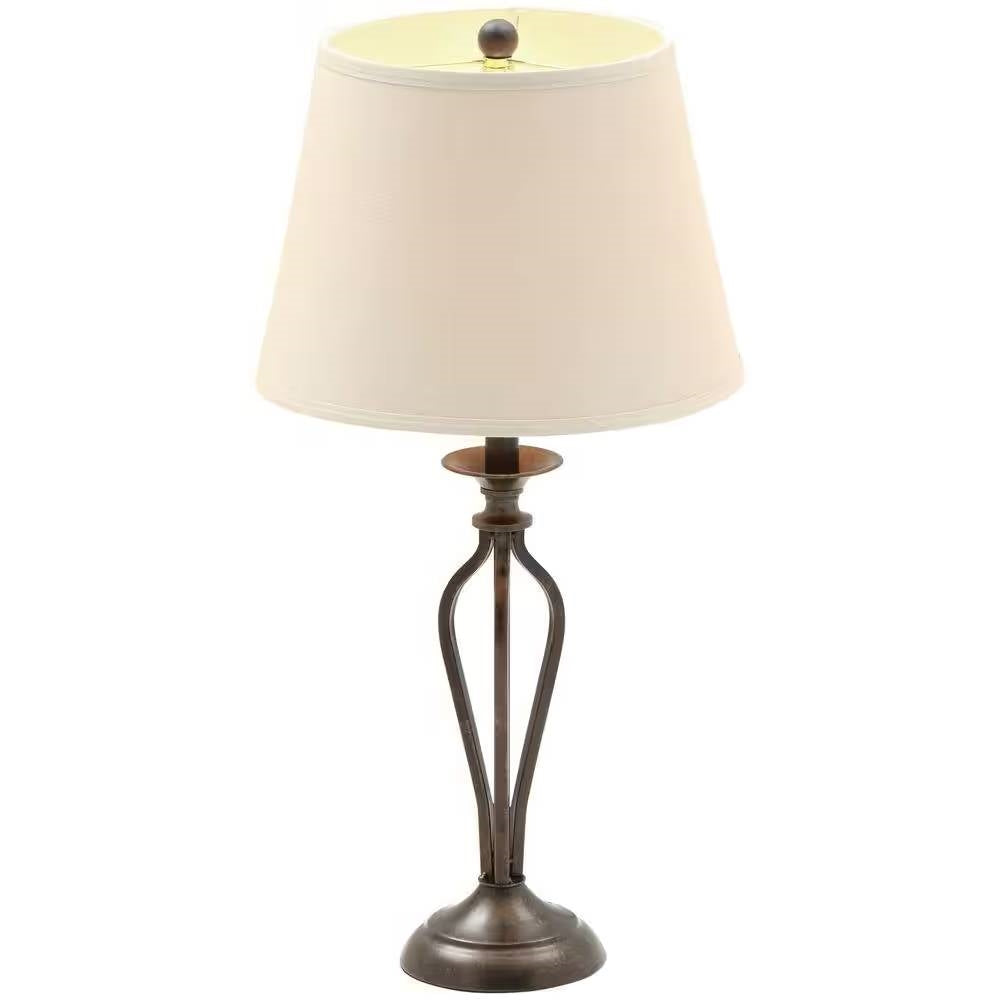 Traditional Bronze Metal Finish Table Lamp with Beige Linen Shade — Chic Home-Decor