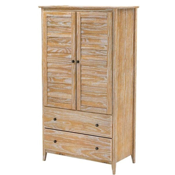 FarmHome Louvered Distressed Driftwood Solid Pine Armoire — Chic Home-Decor