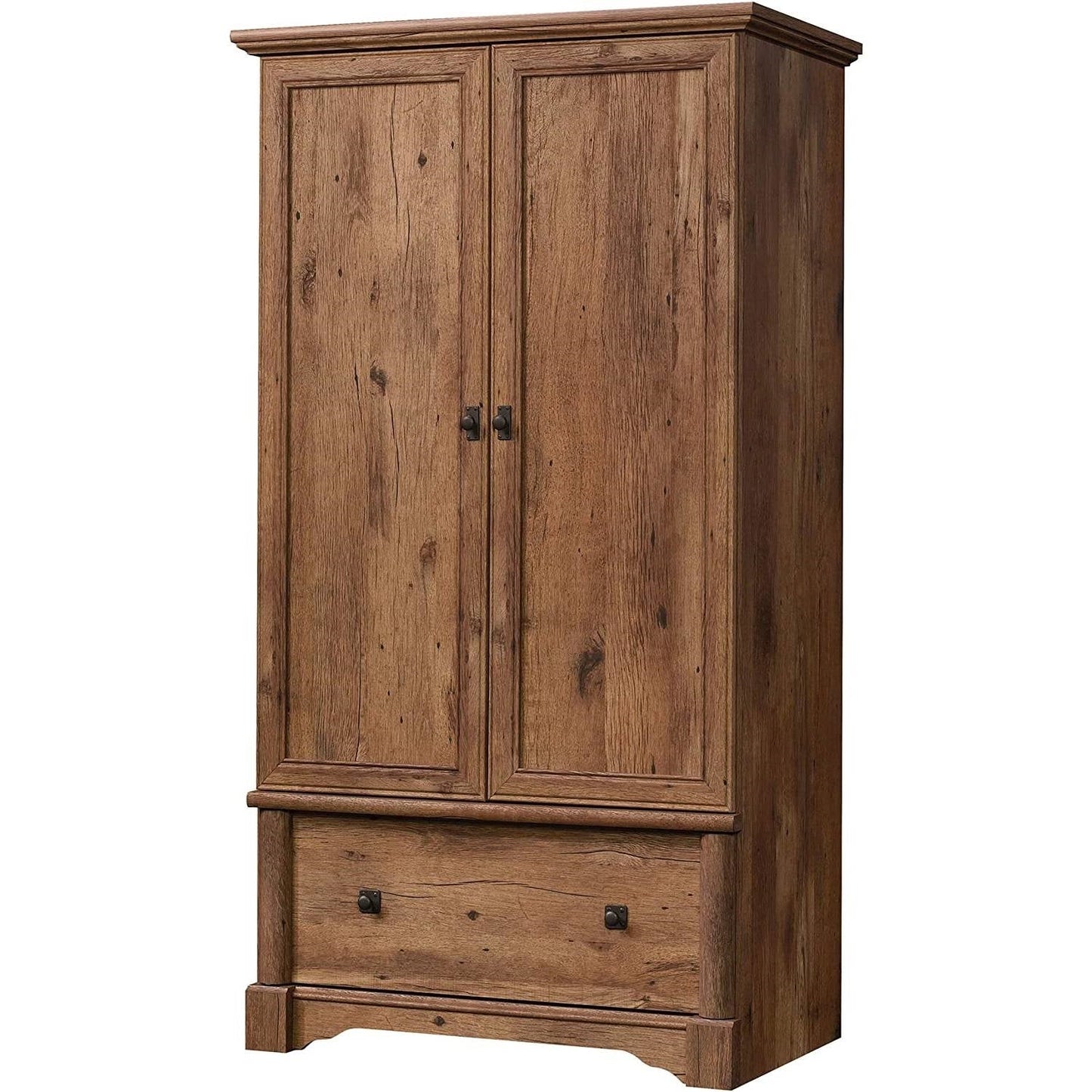 Rustic Oak Drawer and Garment Rod Wardrobe Armoire — Chic Home-Decor