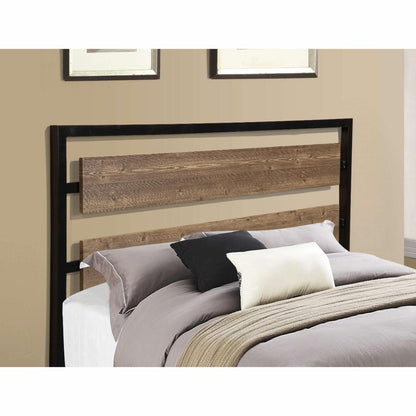 Twin Size Industrial Metal Platform Bed Frame with Wood Panel Headboard
