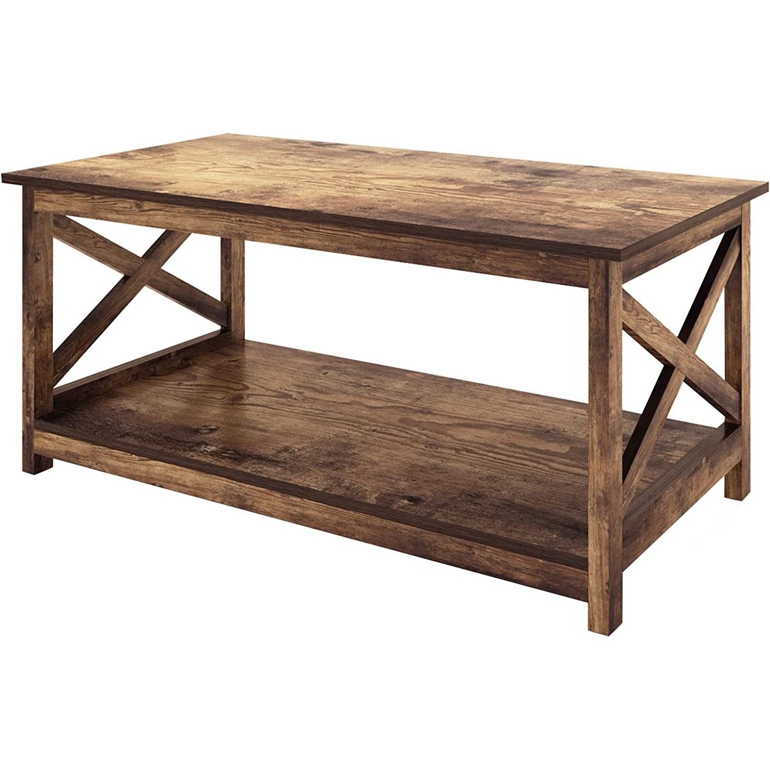 Contemporary 2-Tier Farmhouse Coffee Table in Rustic Wood Finish — Chic Home-Decor