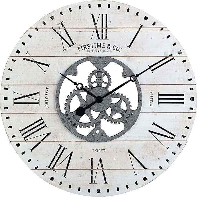 Industrial FarmHome Round Oversized Wall Clock in Rustic White