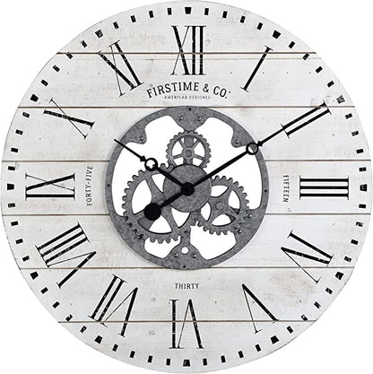 Industrial FarmHome Round Oversized Wall Clock in Rustic White