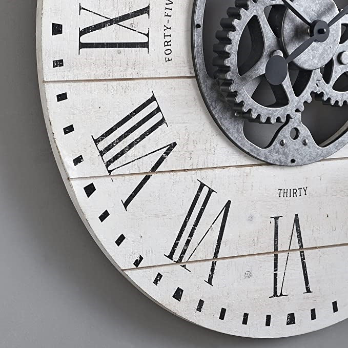 Industrial FarmHome Round Oversized Wall Clock in Rustic White