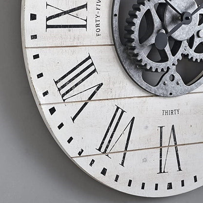 Industrial FarmHome Round Oversized Wall Clock in Rustic White
