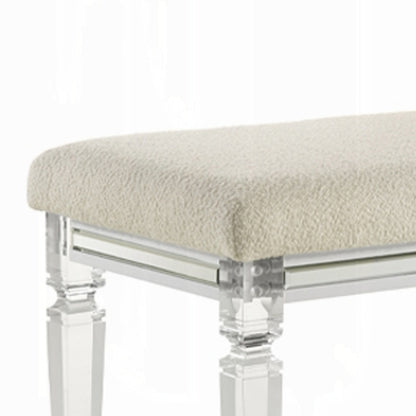Rara Bench, Beige Padded Seat, 54 Inch Clear Tapered Acrylic Legs