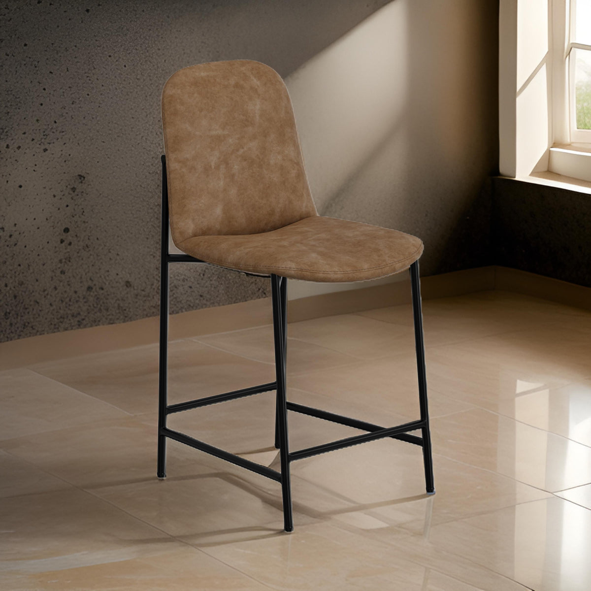 Reeve Counter Height Chair, Black Iron, Water-Resistant Beige Polyester