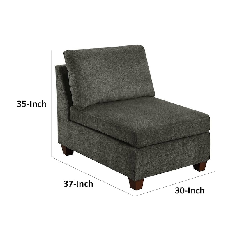 Remy 37 Inch Modular Armless Chair, Soft Gray Chenille, Solid Pine Wood