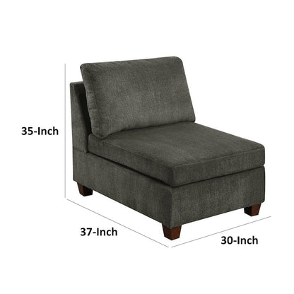 Remy 37 Inch Modular Armless Chair, Soft Gray Chenille, Solid Pine Wood