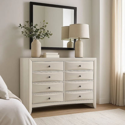 Remy Tall Dresser Chest, 5 Contemporary Faceted Drawers, Antique White