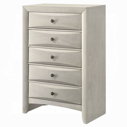 Remy Tall Dresser Chest, 5 Contemporary Faceted Drawers, Antique White