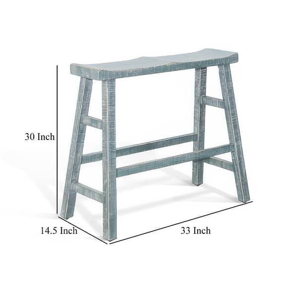 Rena Counter Height Bench, 33 Inch Seagrass Green Mahogany Wood Frame