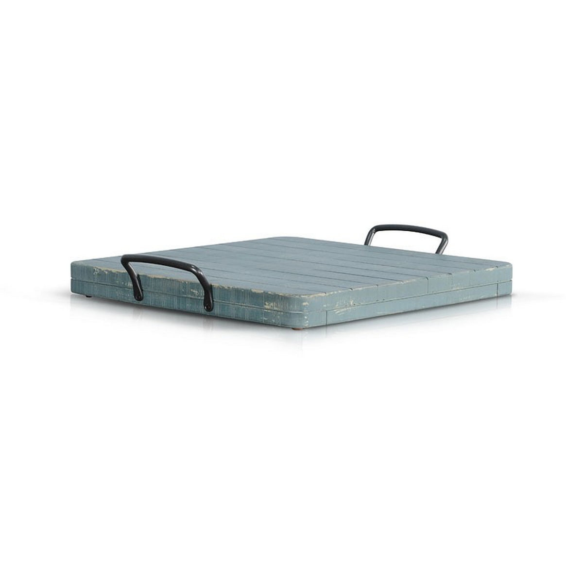 Rena Ottoman Tray with Metal Handle, 17 Inch Distressed Green Mahogany