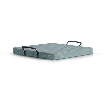 Rena Ottoman Tray with Metal Handle, 17 Inch Distressed Green Mahogany