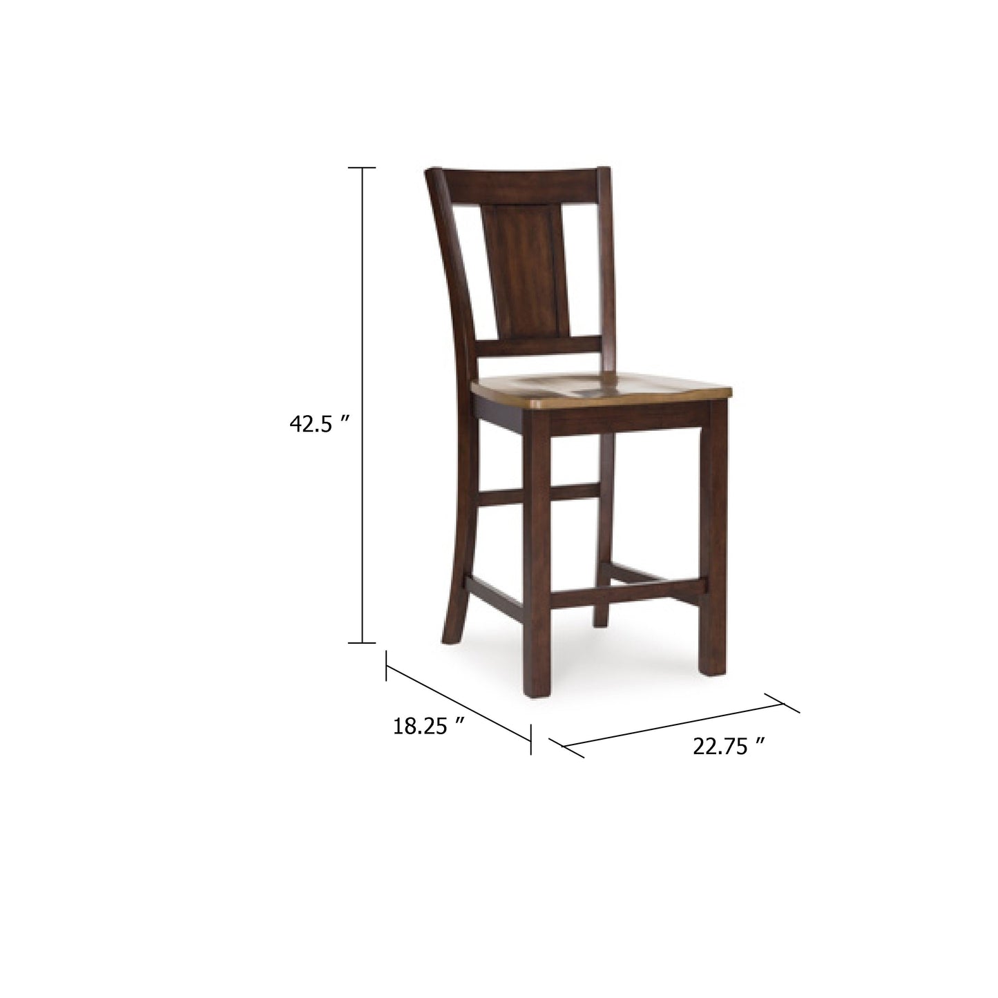 Rex Counter Height Chair Set of 2, Light Brown Plank Seat, Dark Brown