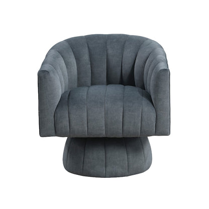 Rex Swivel Accent Chair, Barrel Channel Stitched Velvet, Teal Blue