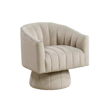 Rex Swivel Accent Chair, Barrel Channel Stitched Velvet, Taupe Brown