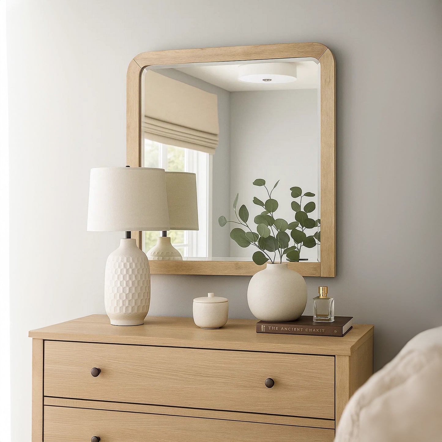 Rexa Dresser Mirror, Beveled Glass, Natural Brown Solid Wood, 36x42