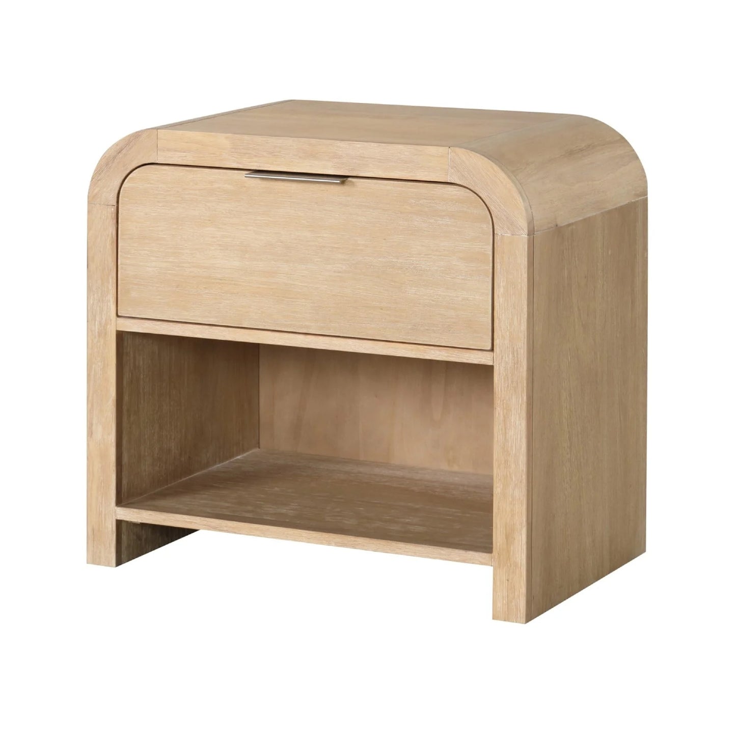 Rexa Nightstand with 1 Drawer, Metal Finger Pulls, Natural Oak Brown