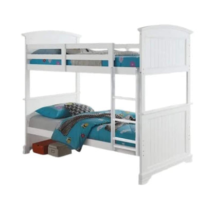 Rexo Twin over Full Bunk Bed with Ladder, Plank Style Headboard, White
