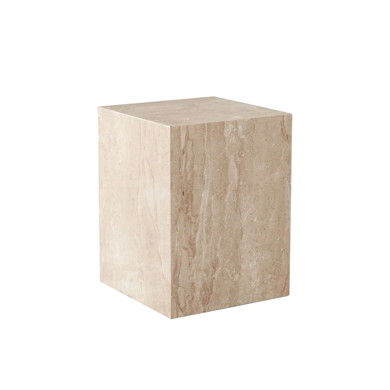 Rey Side End Table, 15 Inch Square Natural Viola Marble Pedestal