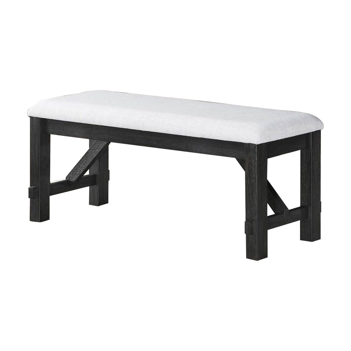 Riby 48 Inch Dining Bench, Black Wood Body, Gray Linen Padded Seat