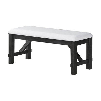 Riby 48 Inch Dining Bench, Black Wood Body, Gray Linen Padded Seat