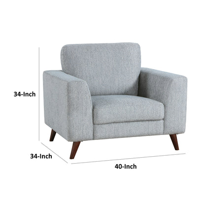 Ricca Armchair, Blue Gray Chenille, Foam, Angled Brown Wood Legs