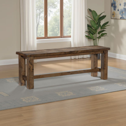 Rick Dining Bench, 52 Inch Transitional Natural Brown Rubberwood