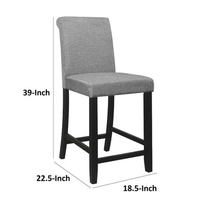 Rina 24 Inch Counter Height Chair, Gray Fabric, Black Wood, Set of 2