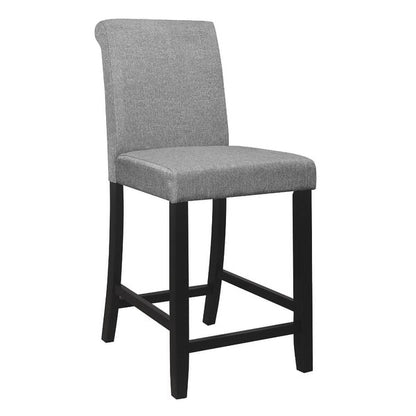 Rina 24 Inch Counter Height Chair, Gray Fabric, Black Wood, Set of 2