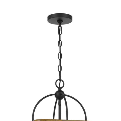 Rio 16 Inch Chandelier w Upturned Lights and Canopy, Wood, Black Metal